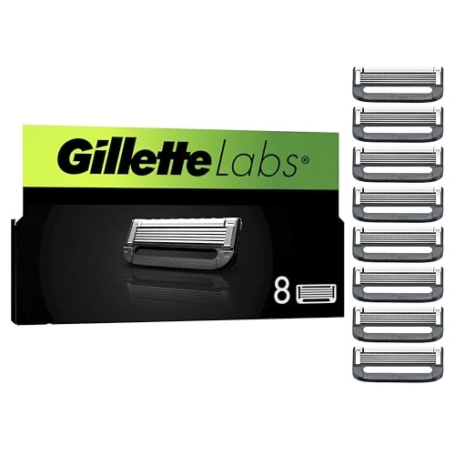 Gillette Labs Zestaw 8 wkładów do maszynki do golenia dla mężczyzn, z 5 najlepszymi ostrzami marki, listwa złuszczająca do delikatnego i wydajnego golenia, kompatybilna z rękawami GilletteLabs