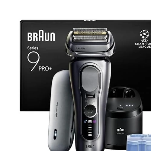 Braun Series 9 PRO+ elektryczna golarka męska, 5 + 1 ultra cienkie ostrza, maszynka do golenia z akumulatorem 60 min, etui do ładowania, 6 w 1 SmartCare Center, golarka elektryczna na mokro i sucho