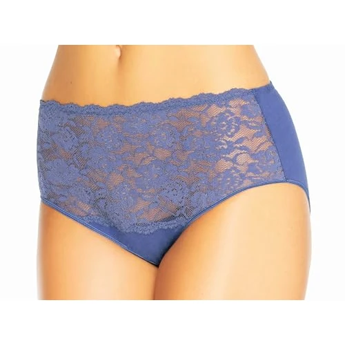 Teyli Women's Knickers High Waisted Briefs Cotton Floral Lace Full Comfort Breathable Stretchy Panties Violetta Blue
