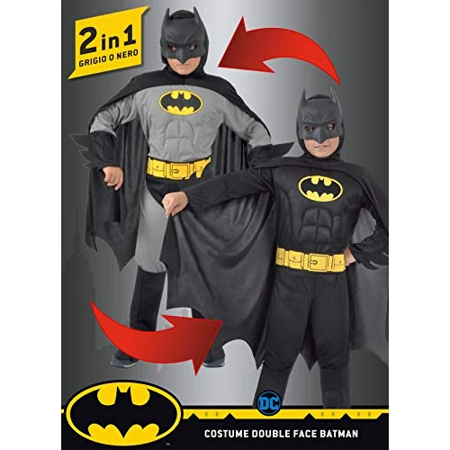 Ciao- Batman 2-in-1 (Classic/Dark Knight) costume disguise boy official DC Comics (Size 5-7 years) with padded muscles