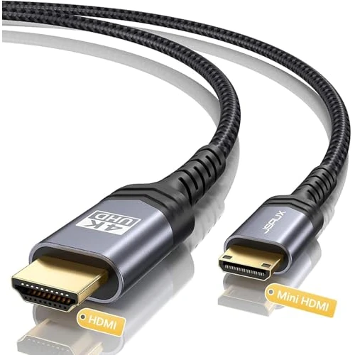 Kabel mini HDMI na HDMI 2M [4K @ 60Hz, 18 Gbps] JSAUX Mini HDMI do HDMI, nylonowy pleciony kabel 4K, 1080P, 2K @ 120Hz, 3D, HDR, ARC, dwukierunkowy do aparatu, laptopa, telewizora, monitora, projektora, szary.