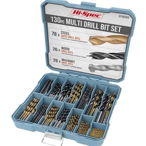 Offre limitée : Hi-Spec Coffret de 130 Forets Hélicoïdaux HSS Revêtus de Titane (1-10mm) - Kit de Perçage Polyvalent Forets Metaux, Bois et Plastique - Metal avec Boîte de Rangement Robuste de 32.99 € à 32.99 € (0.00% de remise)