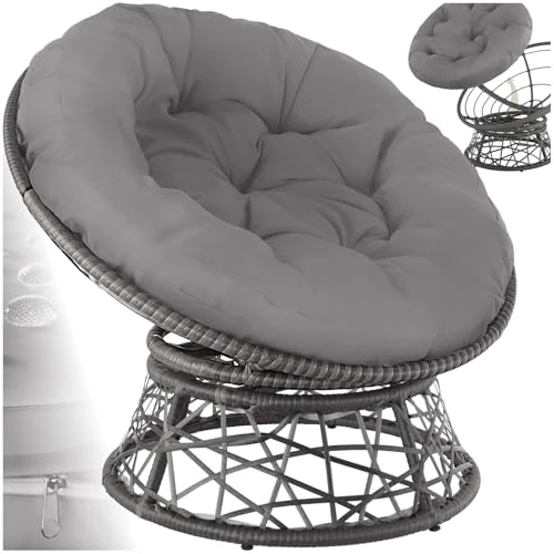 Tijdelijke aanbieding: TecTake 800797 Rotan draaibare stoel, komvormige stoel, rond kussen, roteert volledig, robuust stalen frame, tuin buiten, balkon terras (grijs) van 149.99 EUR naar 125.99 EUR (korting 16%)
