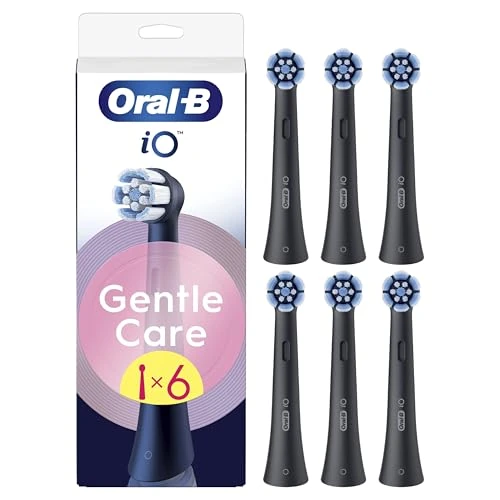 Offerta a tempo: Oral-B Testine di Ricambio iO Gentle Care, Nere, 6 Ricambi - 6 Testine di Ricambio per Spazzolino Elettrico, Rotonde Originali per Gengive Sensibili, Setole Angolate per Rimuovere la Placca - 49% da 59.99 € a 30.50 €