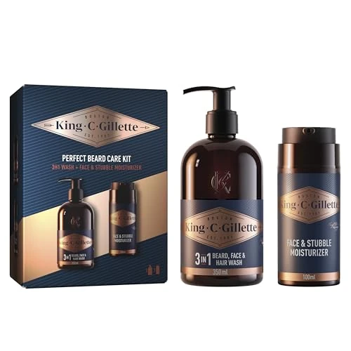King C. Gillette, Geschenkset, perfecte rituele set met baard-, gezichts- en haarreiniger, 3-in-1, 350 ml en baardcrème, 100 ml voor baardharen