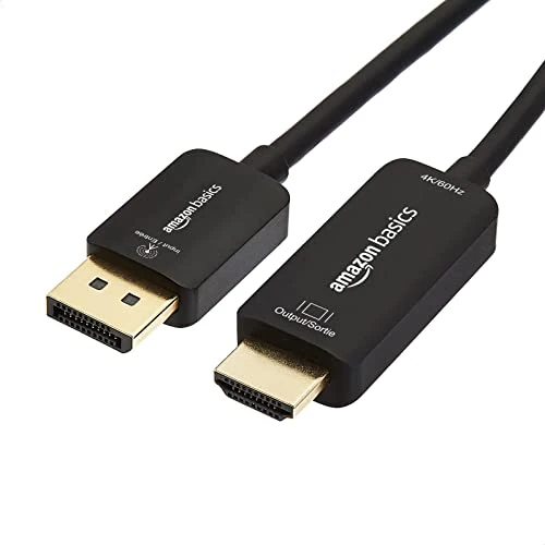 Amazon Basics - Cavo da DisplayPort a HDMI Unidirezionale, 1080p, 1920x1200, 4K a 60Hz, 1,8m, Spina Dorata, Nero