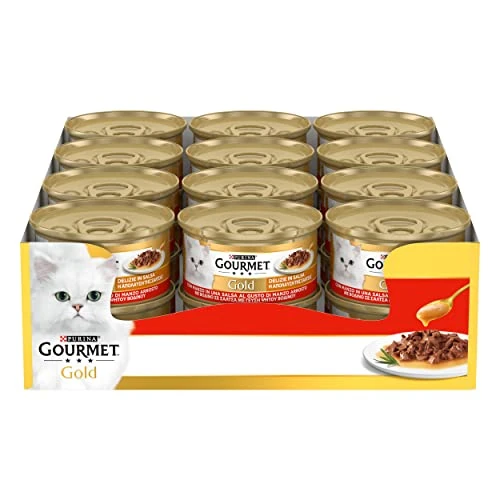 Purina Gourmet Gold Delizie in Sauce, Nassfutter für Katzen mit Rind, 24 Dosen à 85 g