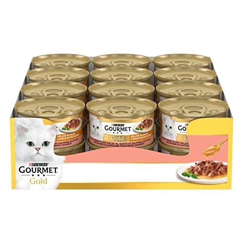 GOURMET Gold Delizie in Sauce Wet Food for Adult Cats Fillers with Salmon 24 Cans of 85 g