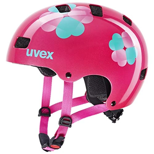 uvex kid 3, casco da ciclismo robusto per bambini, regolazione individuale delle dimensioni, aerazione ottimizzata, pink flower, 55-58 cm
