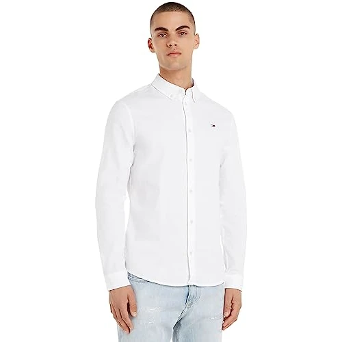 Tommy Jeans Tjm Slim Stretch Oxford Shirt Dm0dm09594 Camisa de manga larga, Blanco (White), 3XL Hombre