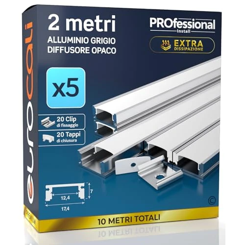 Offerta a tempo: Eurocali 5x Profili da 2 metri (10mt) in Alluminio grigio per Strisce LED - 11% da 35.99 € a 31.99 €