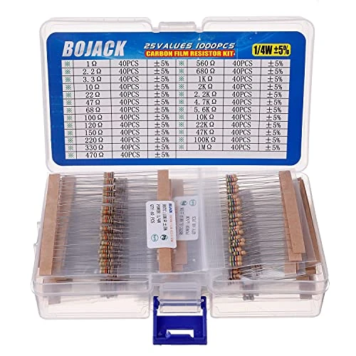Offerta a tempo: BOJACK Kit di resistori assortiti da 1 Ohm - 1 M Ohm 1/4 W a pellicola di carbonio (25 valori, 1000 pezzi) - 0.00% da 12.99 € a 12.99 €