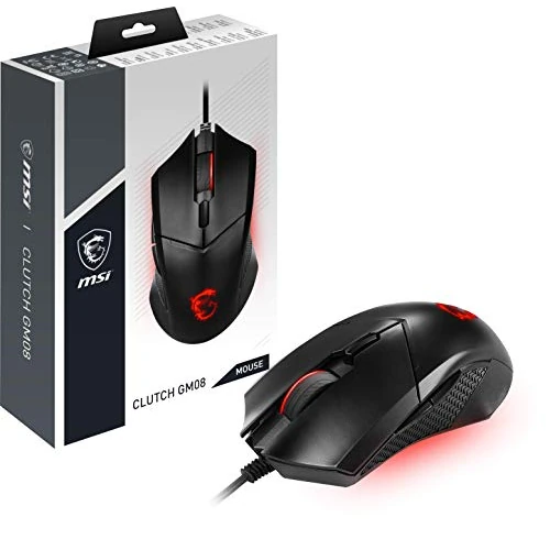 Offerta a tempo: MSI Clutch GM08 - Mouse Gaming simmetrico USB, LED Rosso, Sensore Ottico PAW 3519 (4200 DPI), Switch fino a 10 mln di click, sistema di pesi modificabili, Nero - 28% da 19.90 € a 14.42 €