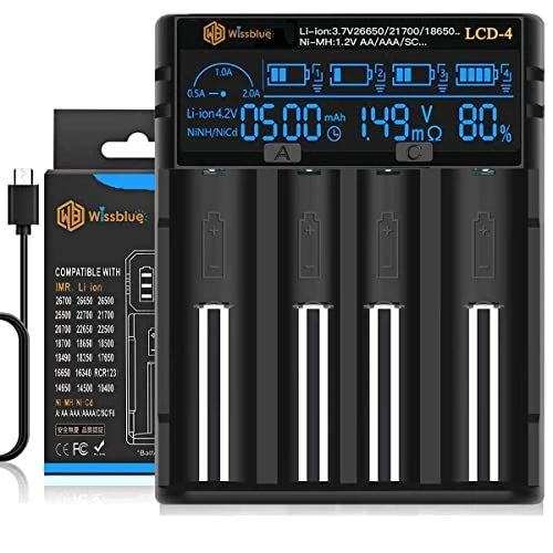 Oferta limitada: WISSBLUE Cargador rápido de batería 18650, Pantalla Lcd Que Puede Mostrar Capacidad, Adecuado para batería de Litio de 3.7v y batería aa aaa de 1.2v de 20.49 € a 20.49 € (ahorro 0.00%)