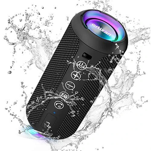 Ortizan Głośnik Bluetooth, wodoodporny, przenośny, bezprzewodowy, zewnętrzny, IPX7, z lampką LED, stereo, 24 W, czas odtwarzania 30 godz., zasięg 20 m, mini, karta TF, AUX