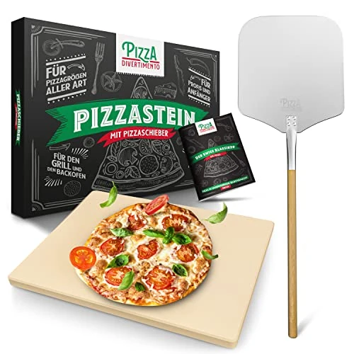 Pizza Divertimento - Oryginalny Kamień do pizzy do piekarnika i grilla gazowego - w zestawie łopatka do pizzy - doskonały stosunek jakości do ceny