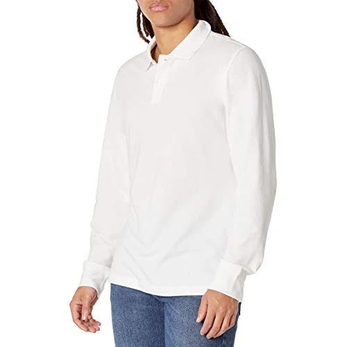 Offerta a tempo: Amazon Essentials Polo in Piqué a Maniche Lunghe Vestibilità Aderente Uomo, Bianco, S - 0.00% da 21.14 € a 21.14 €