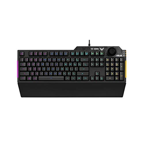 Offerta a tempo: ASUS TUF Gaming K1 Tastiera Gaming USB, Membrana, RGB a 5 Zone, Rollover a 19 Tasti, Manopola Volume, Resistente ai Liquidi, Barra Luminosa Laterale, Macro Programmabili, Layout Italia, Nero - 34% da 59.90 € a 39.49 €