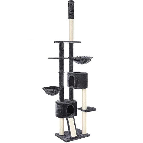 Limited-time offer: FEANDREA Floor-to-Ceiling Cat Tree, 2.4-2.6 m, Cat Tower, Smoky Grey PCT110G01 from 85.99 £ to 68.99 £ (save 20%)