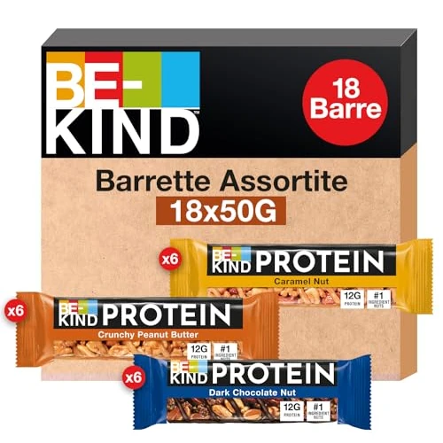 Offerta a tempo: BE-KIND Protein Barretta Proteica, Confezione Mista in 3 Gusti diversi, Snack Proteico Senza Glutine, 12 gr di Proteine, 1 Confezione x 18 Barrette da 50 gr - 29% da 43.99 € a 31.13 €