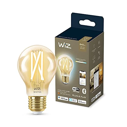 Oferta limitada: WiZ - Bombilla inteligente Filamento LED Wi-Fi, 6,7w (Eq. 50w) E27 A60, Luz Blanca Cálida a Fría Regulable, con tecnología SpaceSense y compatible con Alexa y Google Home de 14.99 EUR a 11.49 EUR (ahorro 23%)