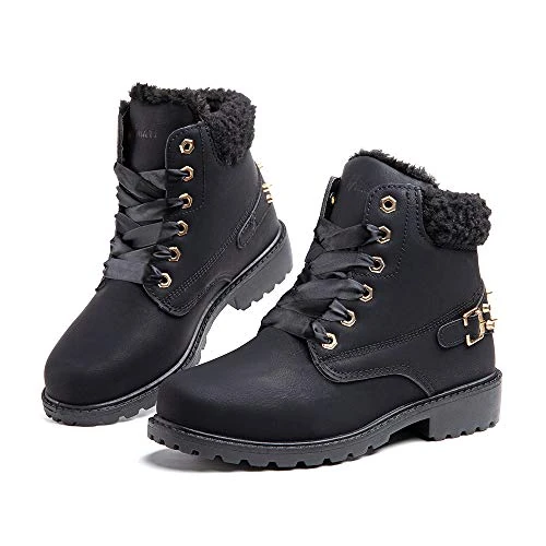 Offre limitee: Hitmars Botte Femme Hiver Fourrure Bottines Neige Plates Snow Boots Chaudes Chaussures Montantes a Lacet Antidérapant Mode Noir-1 39 EU de 39.99 EUR a 27.99 EUR (economie 30%)