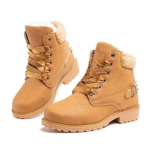 Offre limitee: Hitmars Botte Femme Hiver Fourrure Bottines Neige Plates Snow Boots Chaudes Chaussures Montantes a Lacet Antidérapant Mode Kaki-1 43 EU de 39.99 EUR a 27.99 EUR (economie 30%)