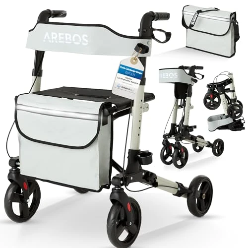 Offerta a tempo: AREBOS Deambulatore 4 Ruote | 136 kg | Pieghevole | Alluminio | Peso Leggero | con Borsa per la Spesa | Grigio - 0.00% da 104.90 € a 104.90 €