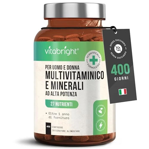 Offerta a tempo: Multivitaminico Completo Uomo/Donna 100% Tutte Vitamine, 400 Giorni, Integratori Stanchezza/Integratore Multivitaminico Donna 50 Piu/Uomo/Bambini, Ogni Vitamina - VitaBright - 32% da 21.99 € a 14.99 €