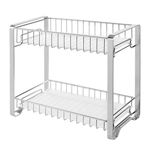 Offerta a tempo: SONGMICS Portaspezie, Scaffale da Cucina in Metallo a 2 Ripiani, con Tapetto per Ripiano in Plastica, Piedini Antiscivolo, Assemblaggio Facile, per Banco, Dispensa, Bagno, Argento KCS013E01 - 20% da 17.27 € a 13.82 €
