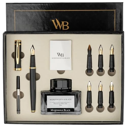 Tijdelijke aanbieding: Wordsworth & Black Kalligrafiepen Cadeauset Luxe, 6 Penpunten, Zwart Goud van 44.90 € naar 44.90 € (0.00% korting)