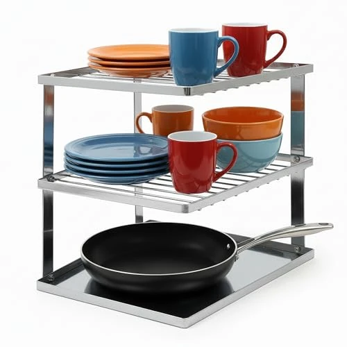 Offerta a tempo: joeji's Kitchen Portapiatti Senza oscillazioni salvaspazio per la Cucina Mensole salvaspazio Cucina per mobili a Piastre angolari 25x25x19cm Argento - 0.00% da 21.95 € a 21.95 €