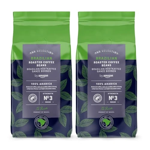 by Amazon Grains de Café Brésiliens, Torréfaction Moyenne, 1kg (2 Paquets de 500g) – Certifiés Rainforest Alliance