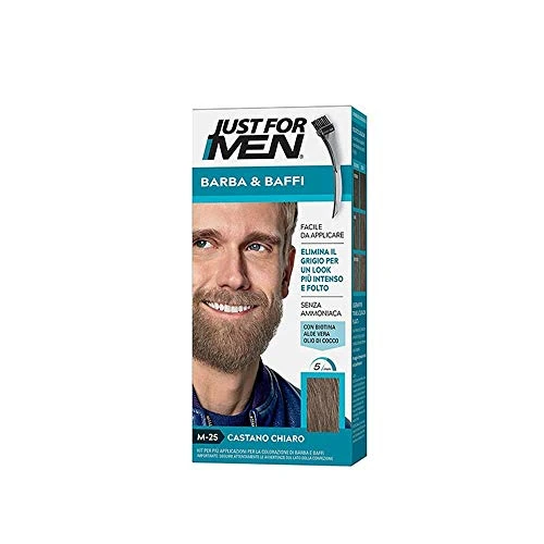Offerta a tempo: Just for Men Baffi e barba marrone chiaro, elimina il grigio per un aspetto più spesso e pieno – M25 - 50% da 8.06 € a 4.03 €