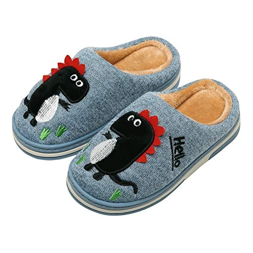 INMINPIN Zapatillas de Estar por Casa para Niñas Niños Caliente Pelusa Pantuflas de Invierno Lindo Zapatos Interior de Algodón con Dinosaurio de Dibujos Animados,Azul,33/34 EU=Fabricante 35/36