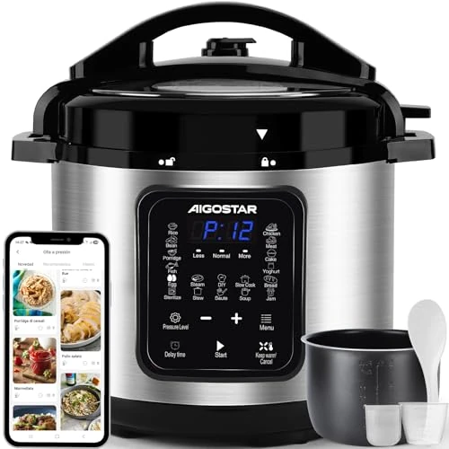 Offre limitée : Aigostar Mila - Multicuiseur electrique, autocuiseur riz, cocotte minute, 6l, 1000W, grand écran LED. 8 fonctions programmables, 3 pressions réglables. Acier inoxydable antiadhérant. de 86.99 EUR à 78.29 EUR (remise 10%)