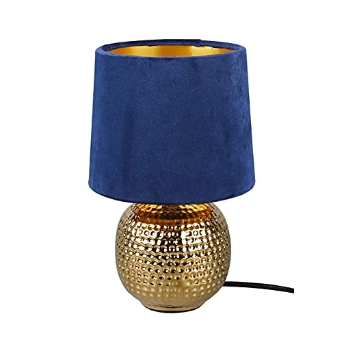 Limitiertes Angebot: Reality Leuchten Tischleuchte Sophia R50821012, Keramik goldfarbig, Samtschirm blau/goldfarbig, exkl. 1x E14, 16 cm von 26.99 EUR auf 22.92 EUR (Spare 15%)