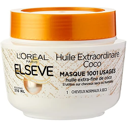 L'Oréal Paris Elseve Huile Extraordinaire Coco Masque à l'Huile Extra-Fine de Coco Nutrition Haute Légèreté pour Cheveux Normaux à Secs 1 Unité - 310 ml