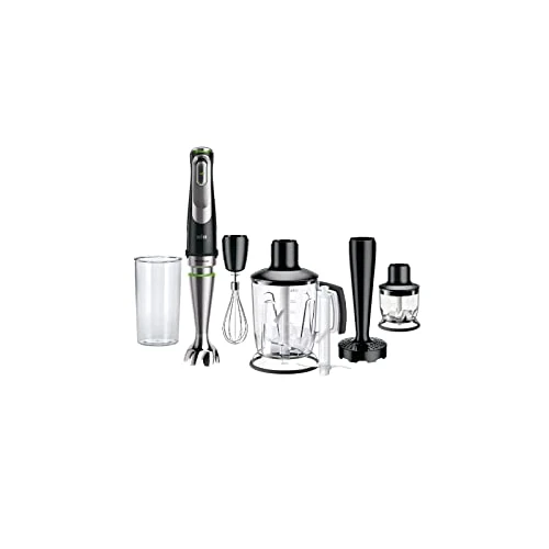 Braun MultiQuick 9 MQ Hand Blender - with Active PowerDrive and SplashControl, incl. Masher, Vegetable Masher, Blender, Chopper & Whisk, 1200 Watt, Black/Stainless Steel
