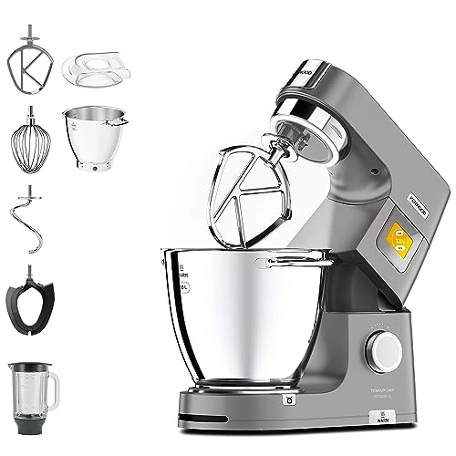 Kenwood Titanium Chef Patissier XL KWL90.034SI – Food Processor with Integrated Scales & 7 L Mixing Bowl with Heat Function, 1400 Watt, incl. 4 Piece Patisserie Set, Silver