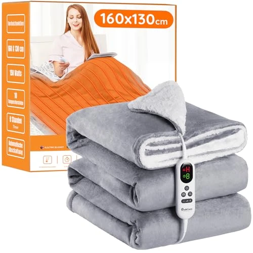Oferta limitowana: Mia&Coco koc grzewczy z automatycznym wyłączaniem, 10 stopni, do 9 godzin ogrzewania, automatyczne wyłączanie, zabezpieczenie przed przegrzaniem, elektryczny koc termiczny, do łóżka, certyfikat ETL, nadaje się do prania w domu i biurze,