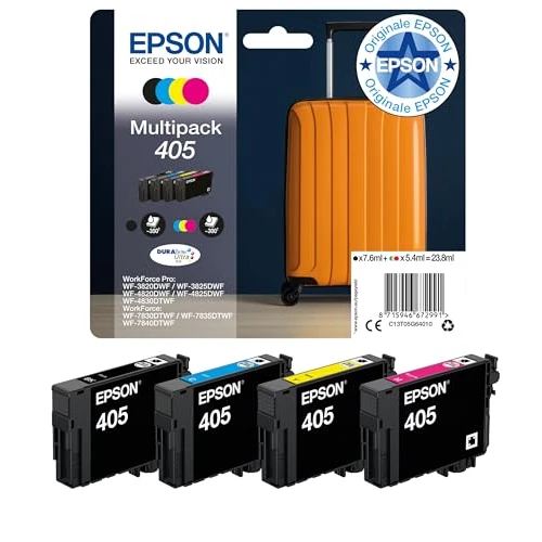 Offerta a tempo: Epson Trolley Serie 405, Multipack 4 Colori DURABrite Ultra Ink, Nero, Ciano, Magenta, Giallo - 15% da 64.23 € a 54.28 €