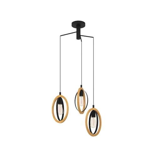 Oferta limitada: Eglo lámpara colgante Basildon, 3 luces, vintage, industrial, retro, acero y madera en negro, natural, lámpara de mesa de comedor, lámpara colgante de salón con casquillo E27, Ø 61,5 cm de 129.00 EUR a 129.00 EUR (ahorro 0%)