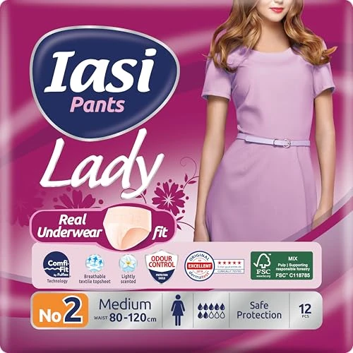 IASI Pants LADY, 12 Mutande Assorbenti Donna monouso, Assorbenza PLUS, Taglia M, 12 Unità
