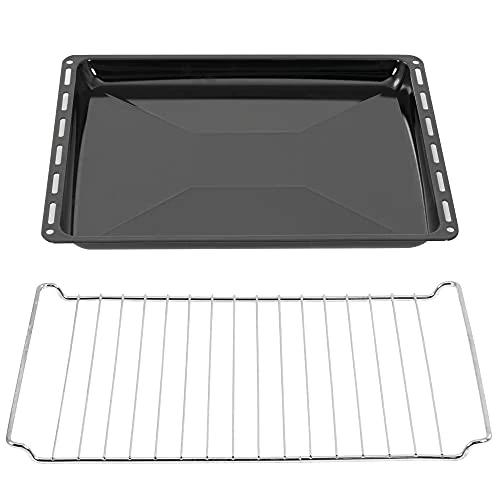 ICQN Set de Bandeja y Rejilla para Horno 44,5x37,5x3,5 cm, Compatible con Candy, Bauknecht y Whirlpool, Bandeja Esmaltada con Rejilla
