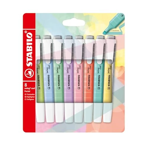 Offerta a tempo: STABILO swing cool Pastel - Evidenziatore - Astuccio da 8 - Colori assortiti - 31% da 16.00 € a 11.03 €