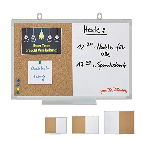 Offerta a tempo: Relaxdays Lavagna Combinata 2in1, White & Cork Board, Cornice in Alluminio, Porta Pennarelli, 30 x 45, Bianco/Naturale - 0.00% da 25.99 € a 25.99 €