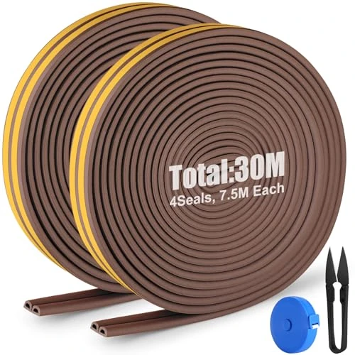 Limited-time offer: YAOMAISI Seal Weather Strip Foam Tape, Door Seal Window Anti-Collision Weather Strip,1 Scissors and 1 Measuring Tape as a Gift,Used to Block Cracks and Gaps in Doors and Windows (Brown)-30m from 19.67 £ to 19.67 £ (save 0.00%)