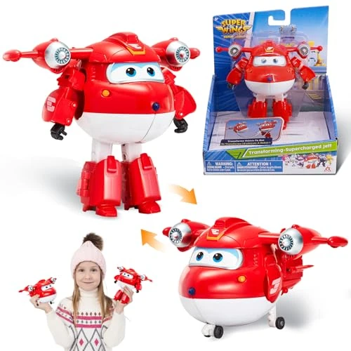 Oferta limitowana: Super Wings Supercharged Jett Transforming Jett - 13 cm samolot do robota zabawkowa figurka (10 kroków), kolekcja sezonu 4, dla dzieci od 3 lat, baterie nie są wymagane z 83.47 zł na 83.47 zł (oszczędź 0.00%)
