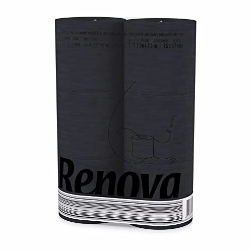 Renova Papier Hygiénique Black Label Noir|6 rouleaux|Colorés|3 plis noir